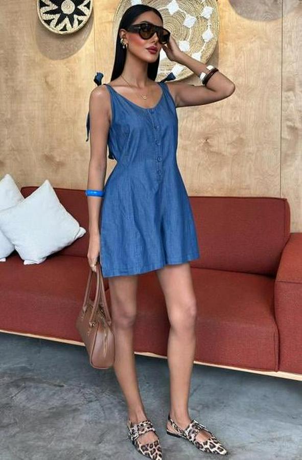 Tensel Denim Kumaşlı Mini Tulum 1363