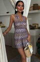 Zikzak Desenli Multi Renk Geçişli Mini Tulum 1365