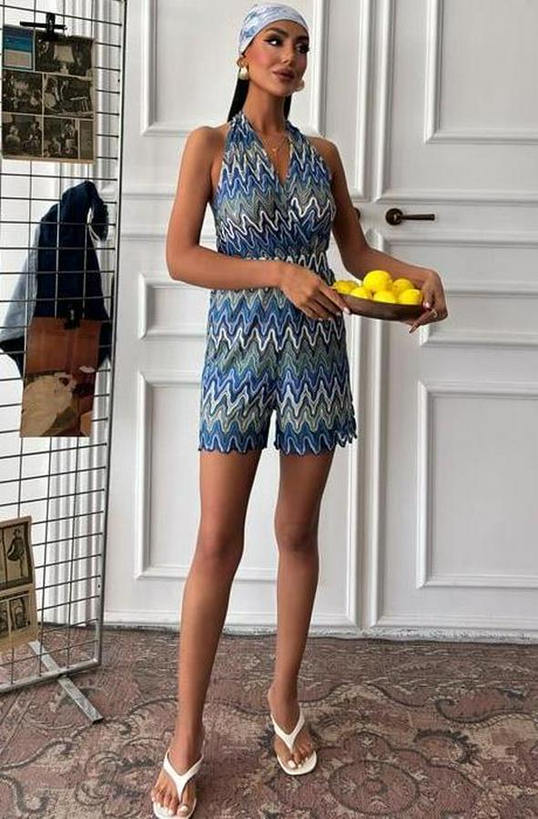 Zikzak Desenli Multi Renk Geçişli Mini Tulum 1365