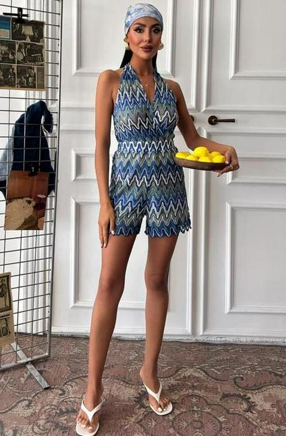 Zikzak Desenli Multi Renk Geçişli Mini Tulum 1365