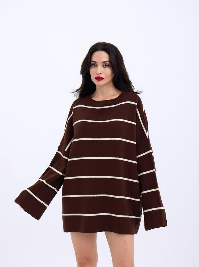 Çizgili Salaş Tunik-Kahve-Krem
