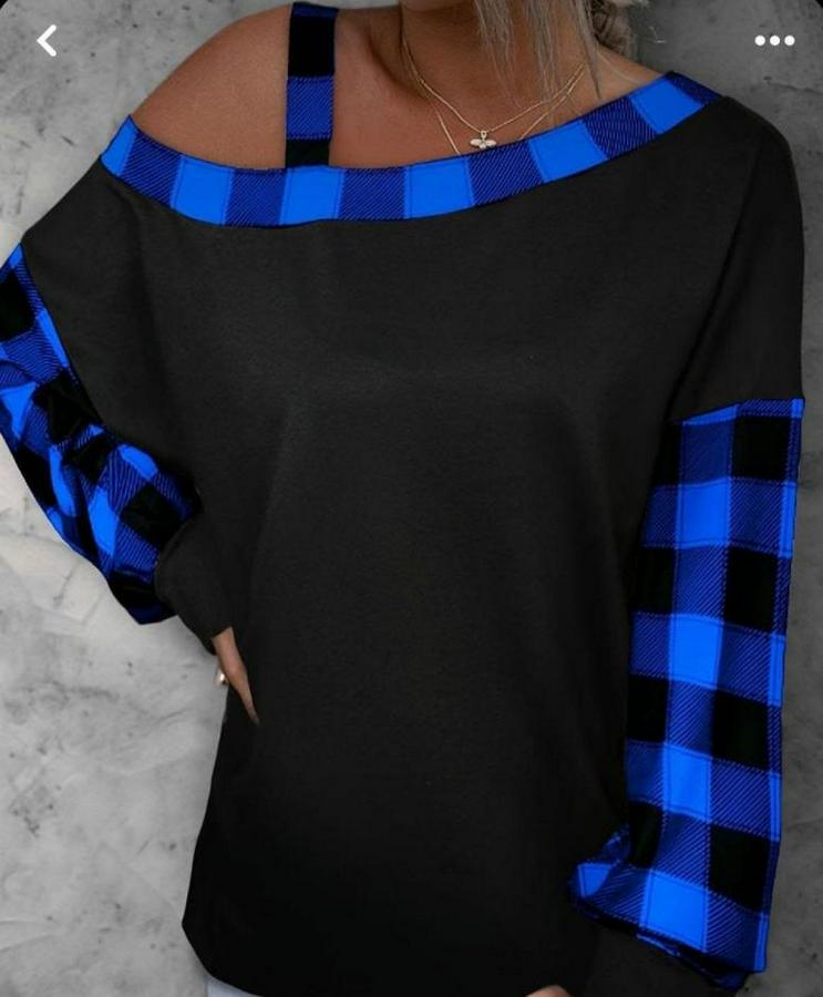 Kayık Yaka Asimetrik Kesim Ekose Detay Tunik