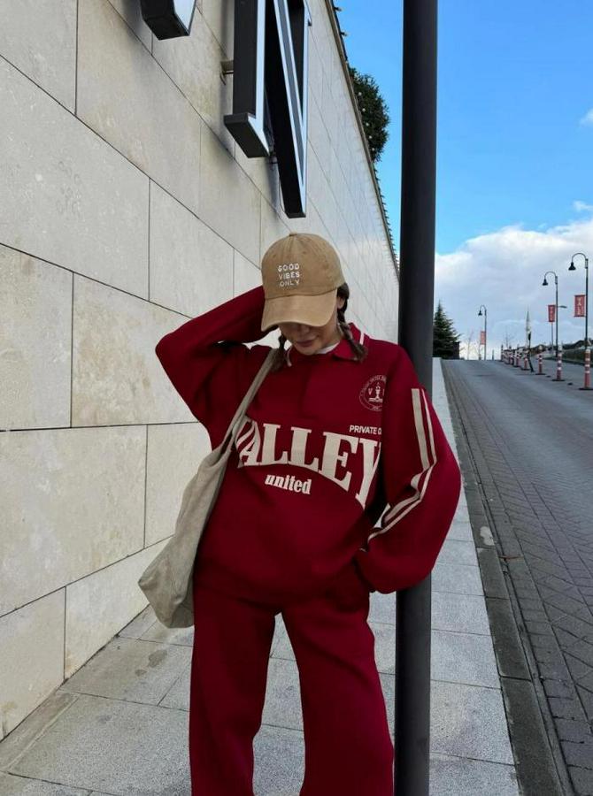 Üç Iplik Yakalı Sweat Baggy Pantalonlu Takım
