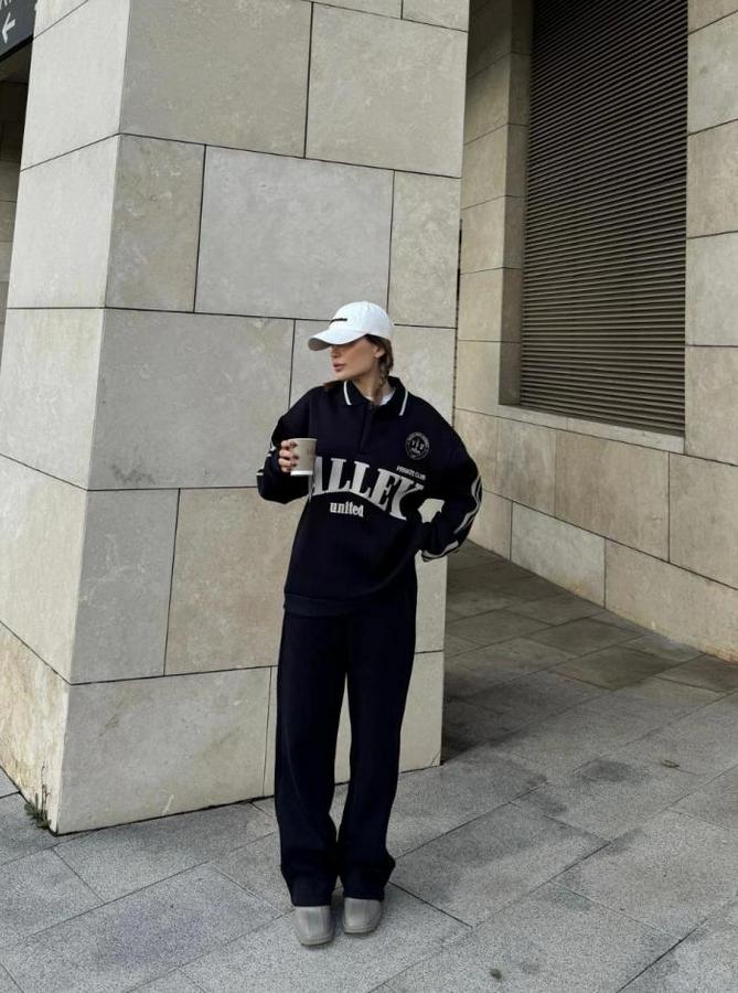 Üç Iplik Yakalı Sweat Baggy Pantalonlu Takım