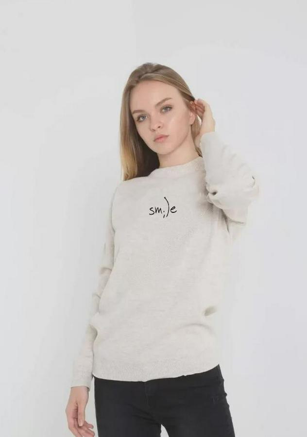 Unisex Bisiklet Yaka Baskılı Dokuma Triko