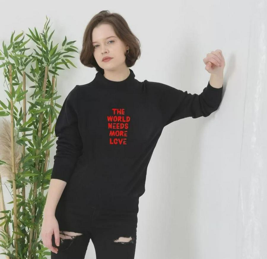 Unisex Bisiklet Yaka Baskılı Dokuma Triko