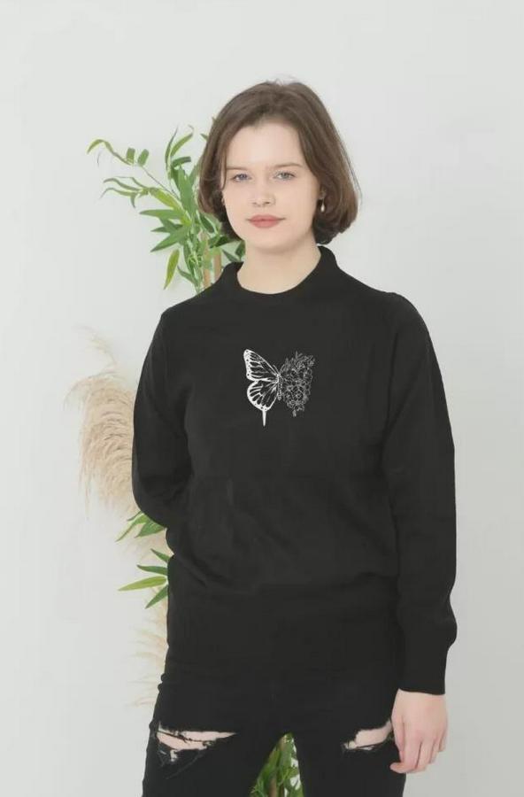 Unisex Bisiklet Yaka Baskılı Dokuma Triko