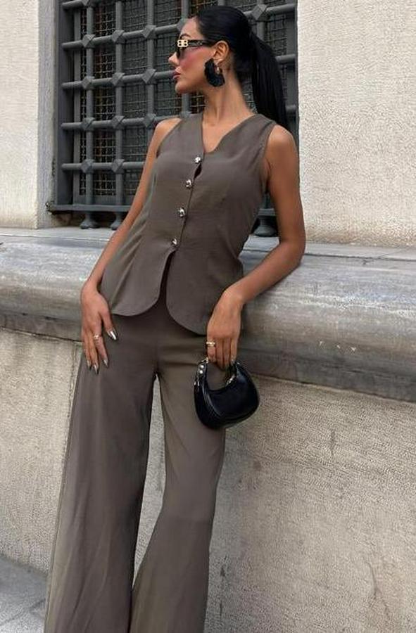 Arkası Bağcıklı Yelek Plazza Pantolon Modal Takım 10202-08