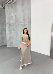 Gi̇o Çi̇zgi̇li̇ Garni̇li̇ Mi̇di̇ Etek Yelek Takim