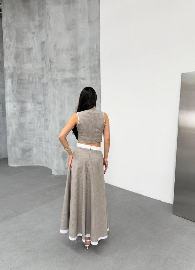 Gi̇o Çi̇zgi̇li̇ Garni̇li̇ Mi̇di̇ Etek Yelek Takim