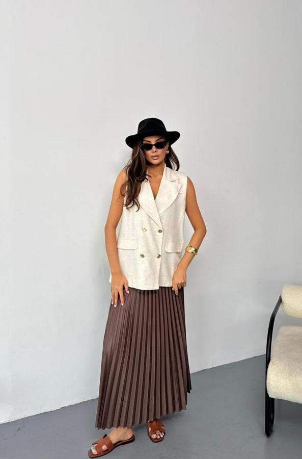 Gold Düğmeli Keten Yelek