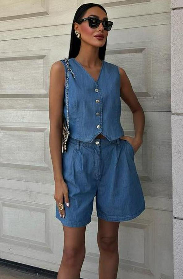 Gümüş Düğmeli Yelek Ve Şort Tensel Takım 10174