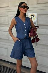 Gümüş Düğmeli Yelek Ve Şort Tensel Takım 10174