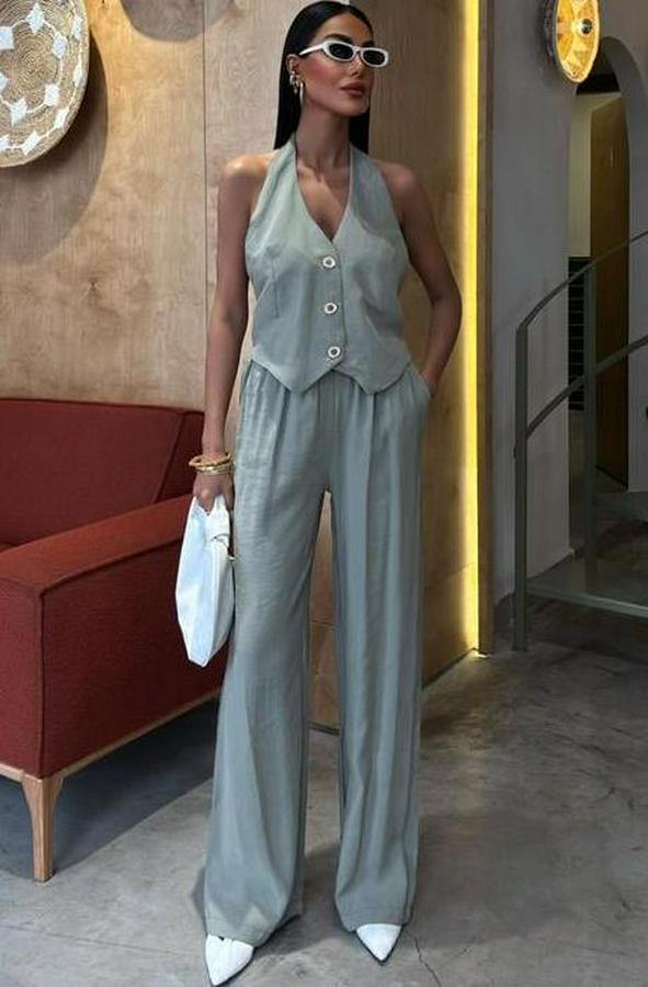 Halter Yaka Yelekli Modal Takım 10144