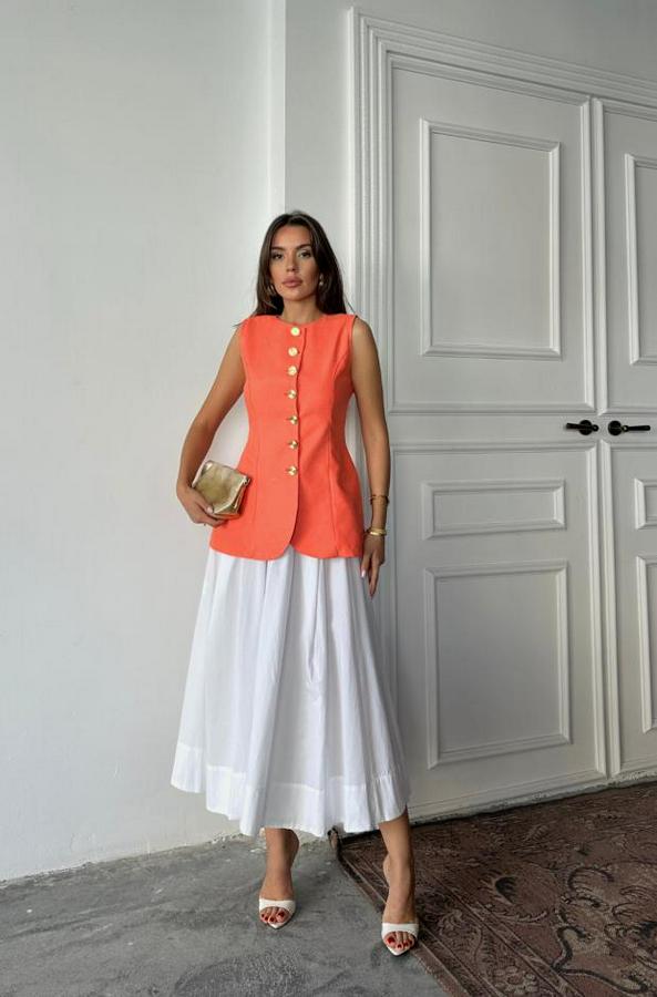 Jakar Keten Yelek Belden Oturtmali Gold Düğmeli