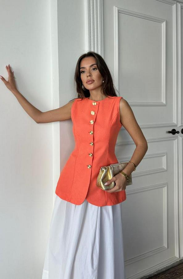 Jakar Keten Yelek Belden Oturtmali Gold Düğmeli