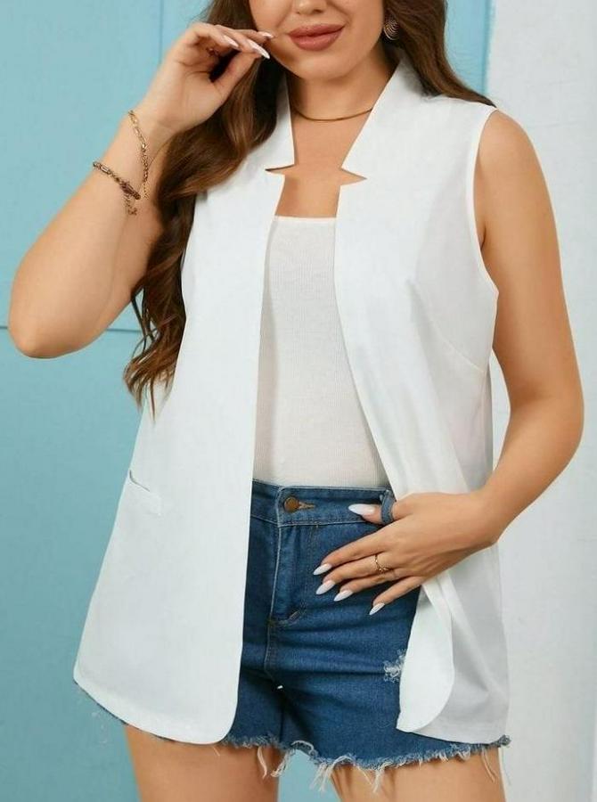 Duble Yaka Detay Sıfır Kol Ceket Yelek