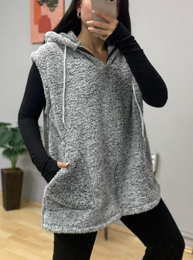 Kapüşon Ve Fermuar Detay Welsoft Kolsuz Yelek