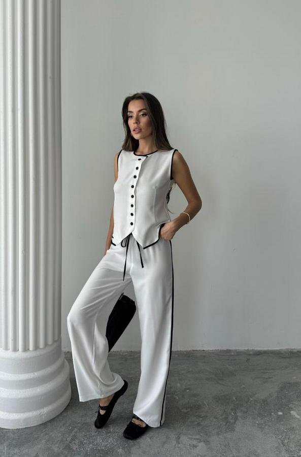 Keten Kenarlari Biyeli Yelek