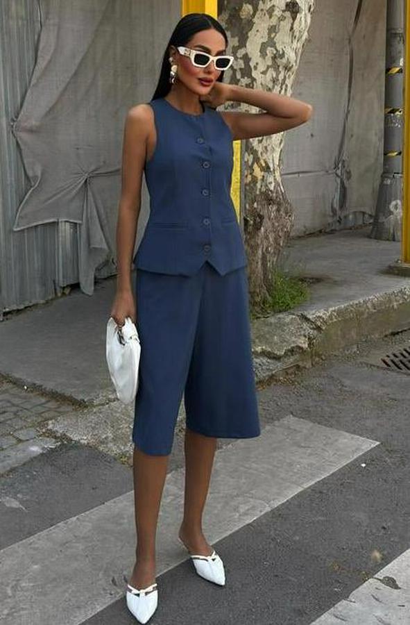 Midi Şortlu Ve Yelekli Viscon Takım 10167