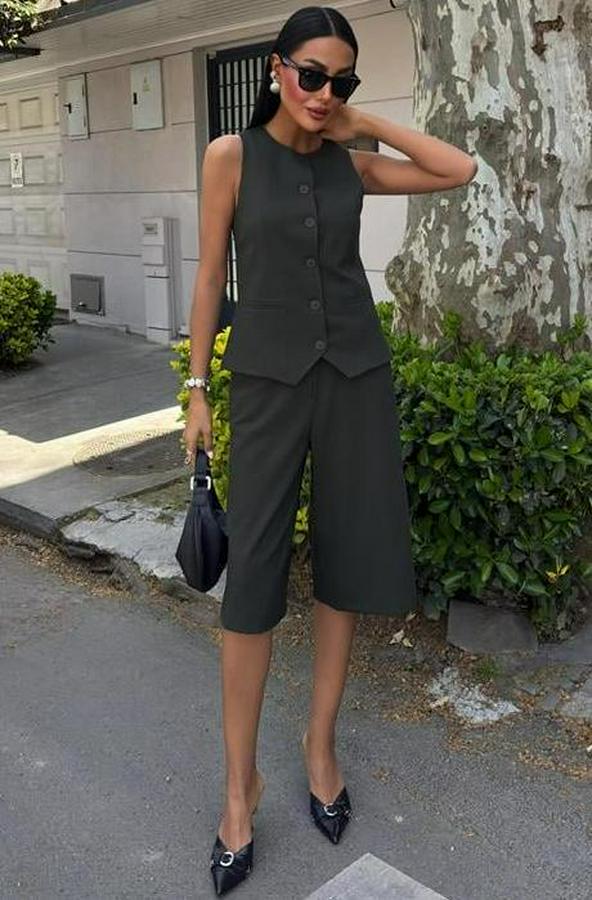 Midi Şortlu Ve Yelekli Viscon Takım 10167