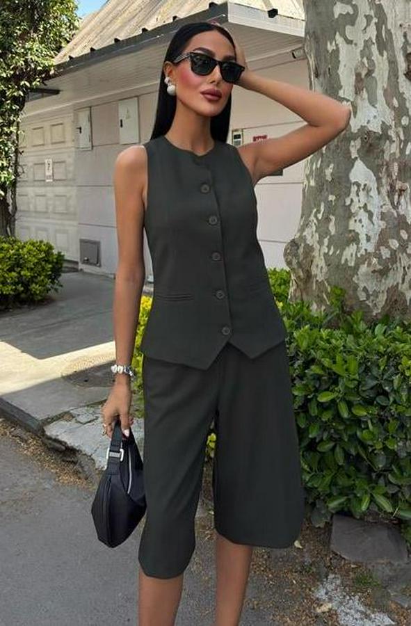 Midi Şortlu Ve Yelekli Viscon Takım 10167