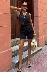 Mini Yelekli Şortlu Keten Takım 10176-08