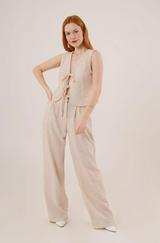 Ön Bağlama Detaylı Yelek Ve Pantolon Taş Ikili Takım