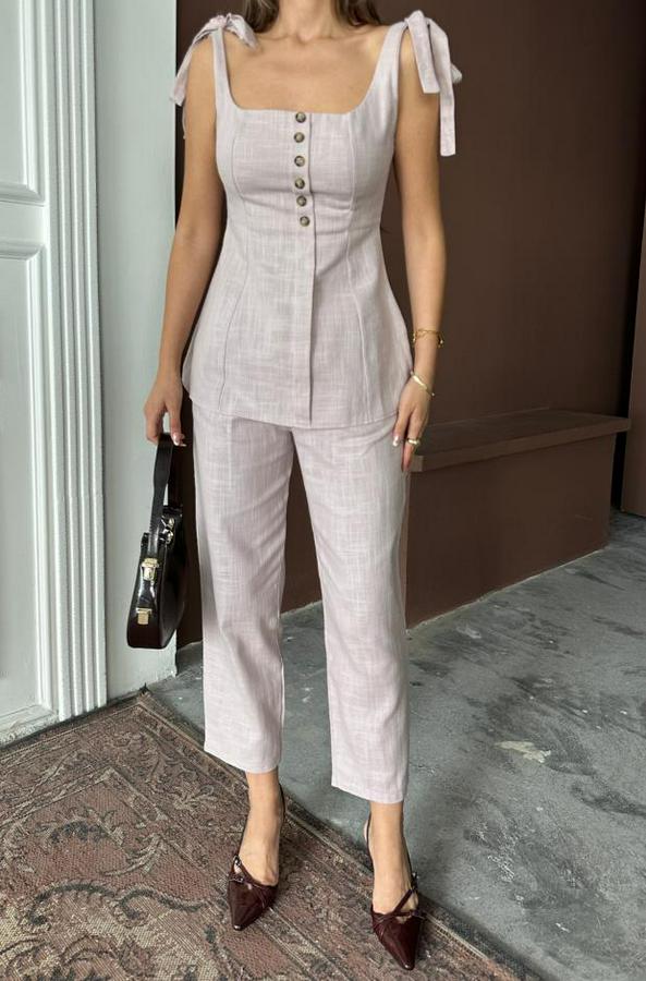 Şantuk Keten Yelek Görünümlü  Askili Bluz