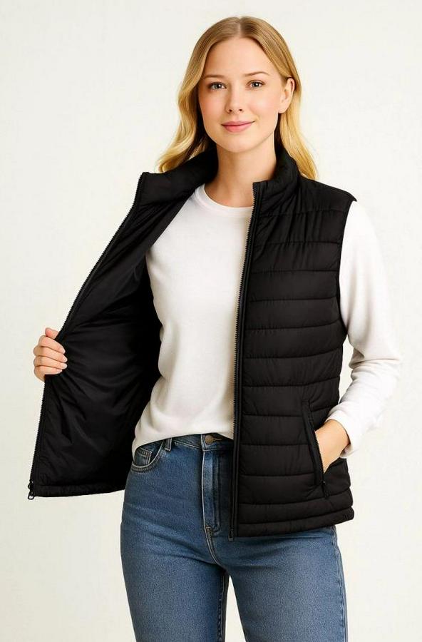 Şişme Fermuarlı Yelek Su Itici Kapitone Astarlı Kumaş Cepli Hafif Kışlık Spor Rahat Kalıp