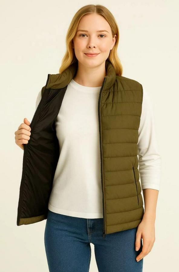 Şişme Fermuarlı Yelek Su Itici Kapitone Astarlı Kumaş Cepli Hafif Kışlık Spor Rahat Kalıp