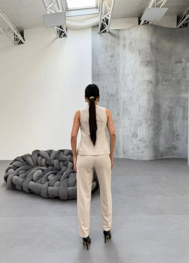 Ti̇na Asi̇metri̇k Keten Yelek Pantolon Takim