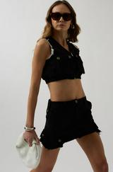 V Yaka Düğmeli Crop Yelek