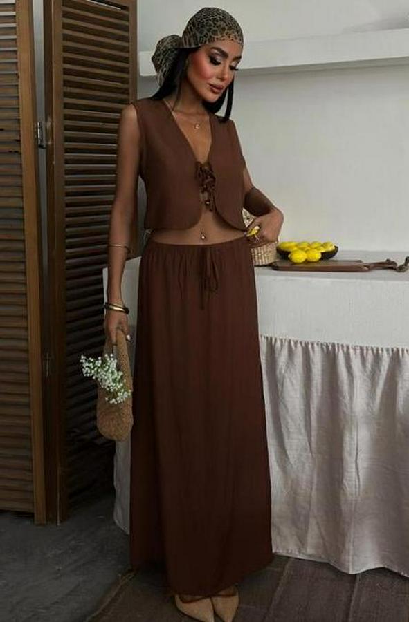 Yelek Önden Bağlamalı Uzun Etekli Takım 10192