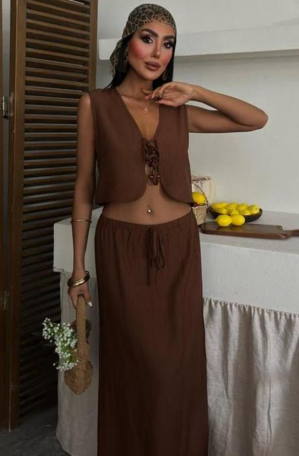 Yelek Önden Bağlamalı Uzun Etekli Takım 10192