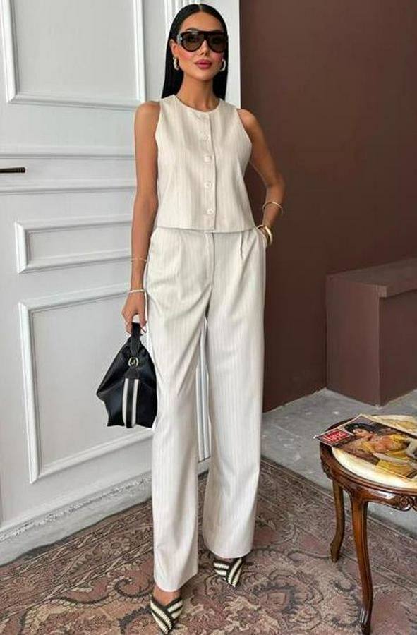 Yelek Plazzo Pantolon Çizgili Flamlı Poliviscon Takım 10178