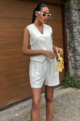 Yelek Şort Flamlı Keten Takım 10133-17