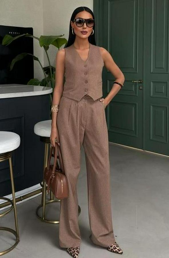 Yelek Ve Pantolon Çizgili Double Takım 10017