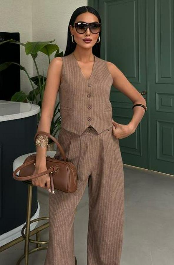 Yelek Ve Pantolon Çizgili Double Takım 10017