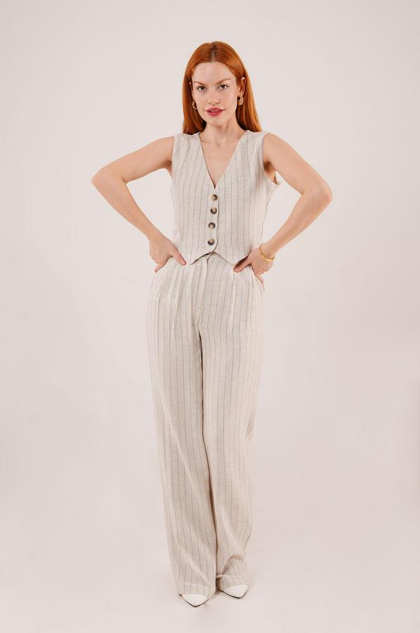 Yelek Ve Pantolon Mavi Şeritli Ikili Takım