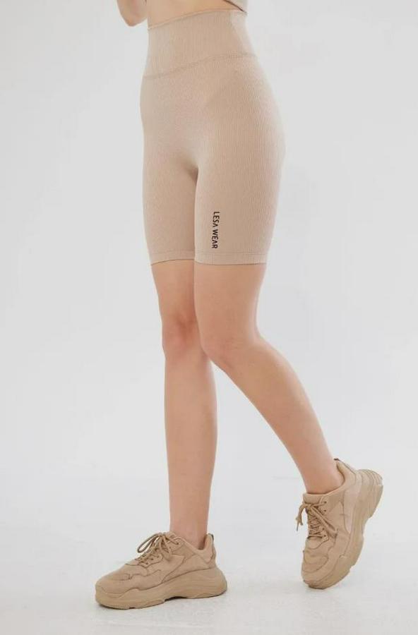 Yüksek Bel Fitilli Biker Baskılı Şort